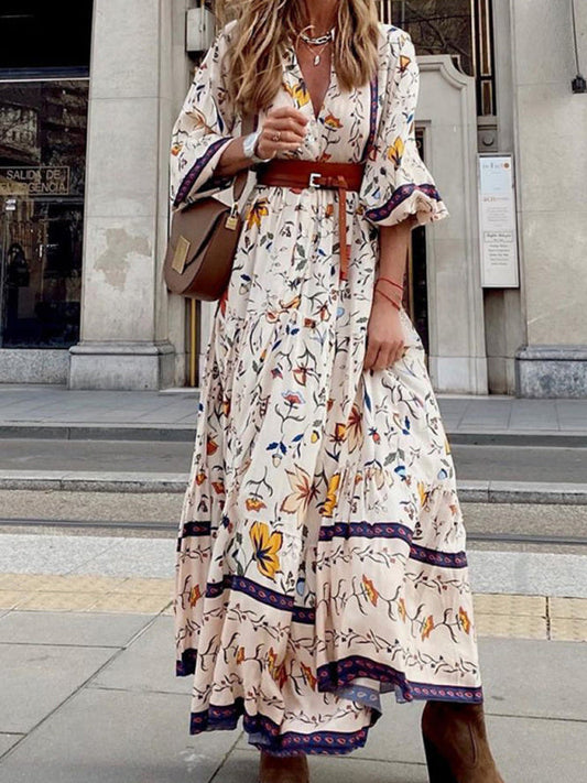 Dress- Feel the Breezy Boho Vibes in our Casual Maxi Long Dress!- White- Pekosa Women Clothing