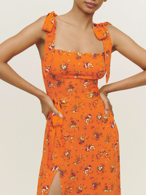 Dress- Floral Summer Cami Slit Midi Dress- - Pekosa Women Clothing