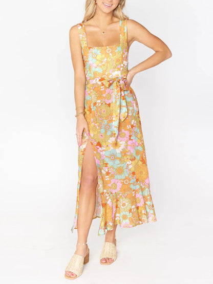 Dress- Floral Summer Cami Slit Midi Dress- - Pekosa Women Clothing