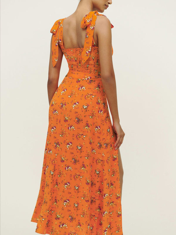 Dress- Floral Summer Cami Slit Midi Dress- - Pekosa Women Clothing