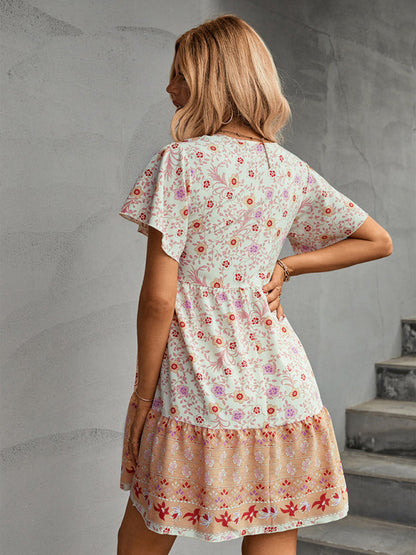 Dress- Flowy Floral Mini Dress for the Perfect Boho Look- - Pekosa Women Clothing