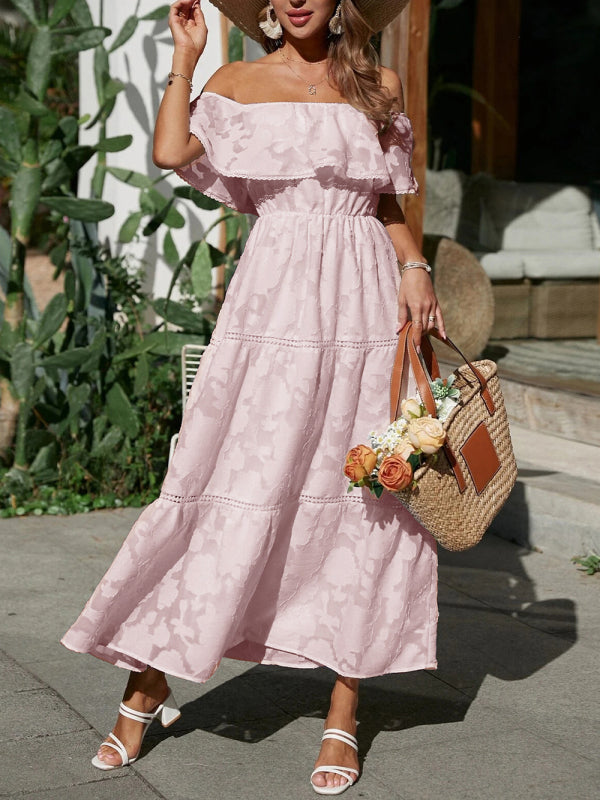 Dress- Get Your Beach Party On with the Ruffe Maxi Dress- Pink- Pekosa Women Clothing