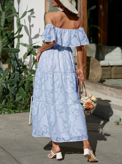 Dress- Get Your Beach Party On with the Ruffe Maxi Dress- Clear blue- Pekosa Women Clothing