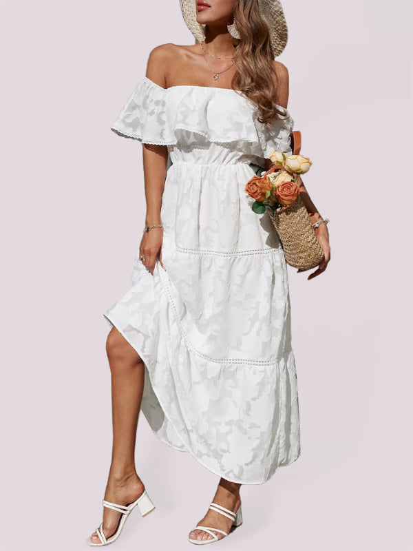 Dress- Get Your Beach Party On with the Ruffe Maxi Dress- White- Pekosa Women Clothing