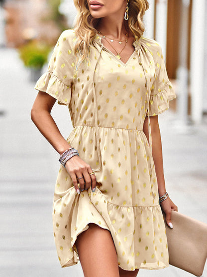 Dress- Golden Polka Dot Mini Dress: The Summer Must-Have!- - Pekosa Women Clothing