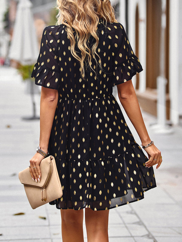 Dress- Golden Polka Dot Mini Dress: The Summer Must-Have!- - Pekosa Women Clothing