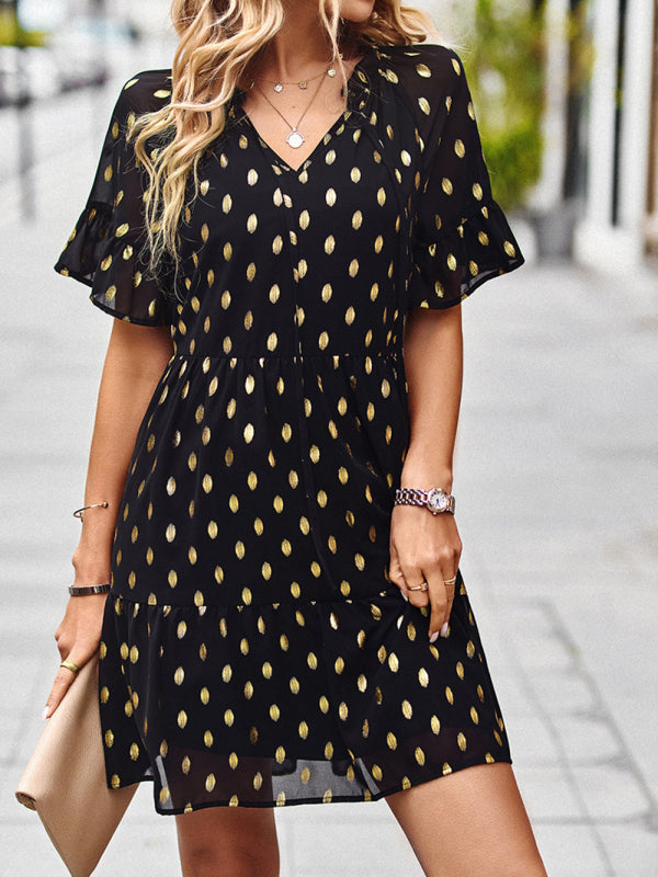 Dress- Golden Polka Dot Mini Dress: The Summer Must-Have!- - Pekosa Women Clothing