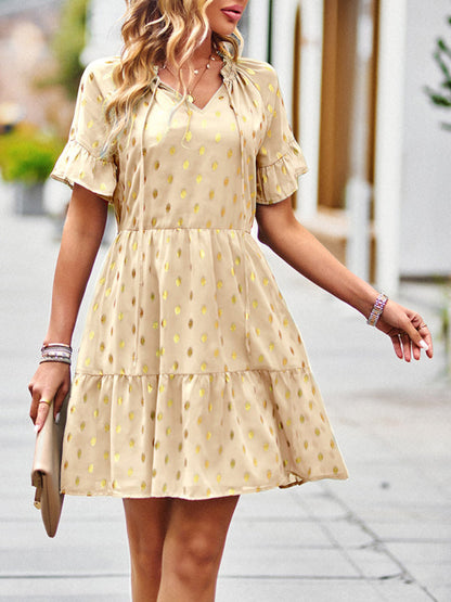 Dress- Golden Polka Dot Mini Dress: The Summer Must-Have!- - Pekosa Women Clothing