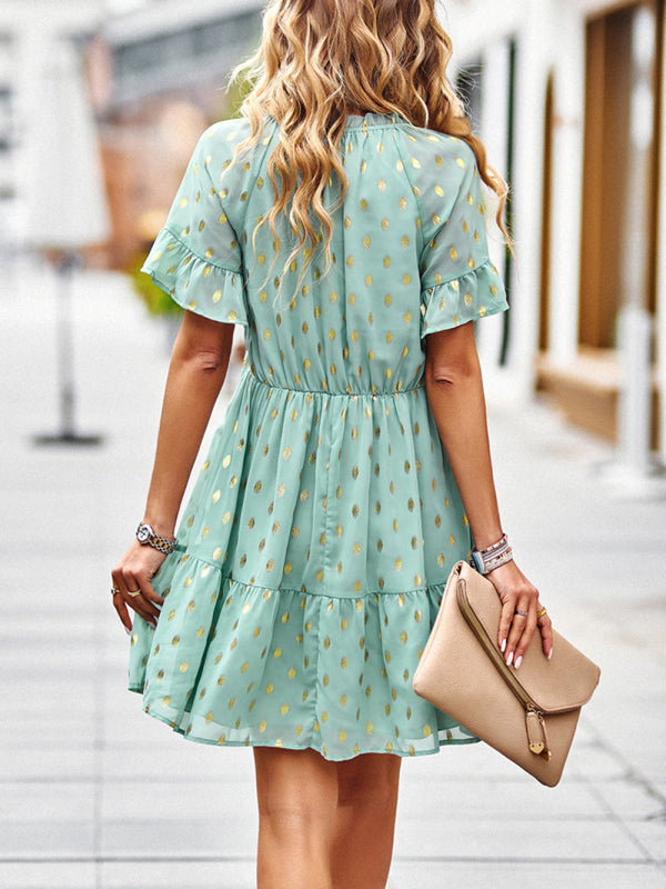 Dress- Golden Polka Dot Mini Dress: The Summer Must-Have!- - Pekosa Women Clothing