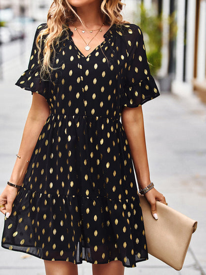 Dress- Golden Polka Dot Mini Dress: The Summer Must-Have!- - Pekosa Women Clothing