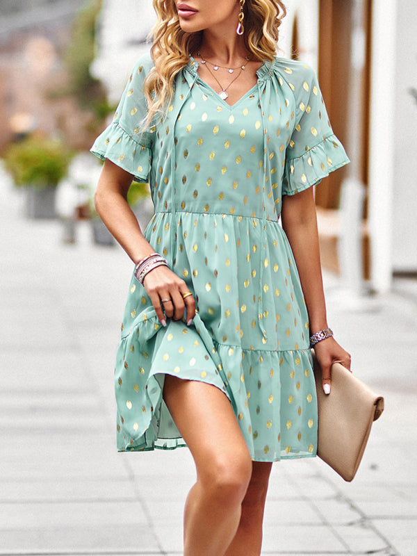 Dress- Golden Polka Dot Mini Dress: The Summer Must-Have!- - Pekosa Women Clothing