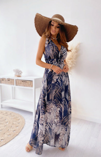 Dress- Indulge Boho Chic with The Women's Vacation Vintage V-neck Maxi Dress- - Pekosa Women Clothing