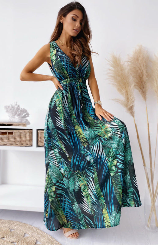 Dress- Indulge Boho Chic with The Women's Vacation Vintage V-neck Maxi Dress- - Pekosa Women Clothing