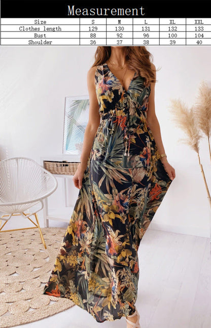 Dress- Indulge Boho Chic with The Women's Vacation Vintage V-neck Maxi Dress- - Pekosa Women Clothing