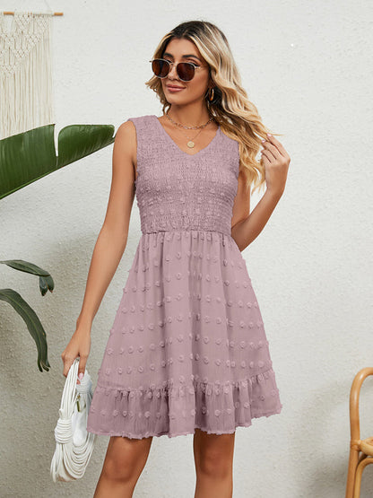 Dress- Jacquard Chiffon Tank Mini Dress - Perfect for Any Occasion!- Pink- Pekosa Women Clothing