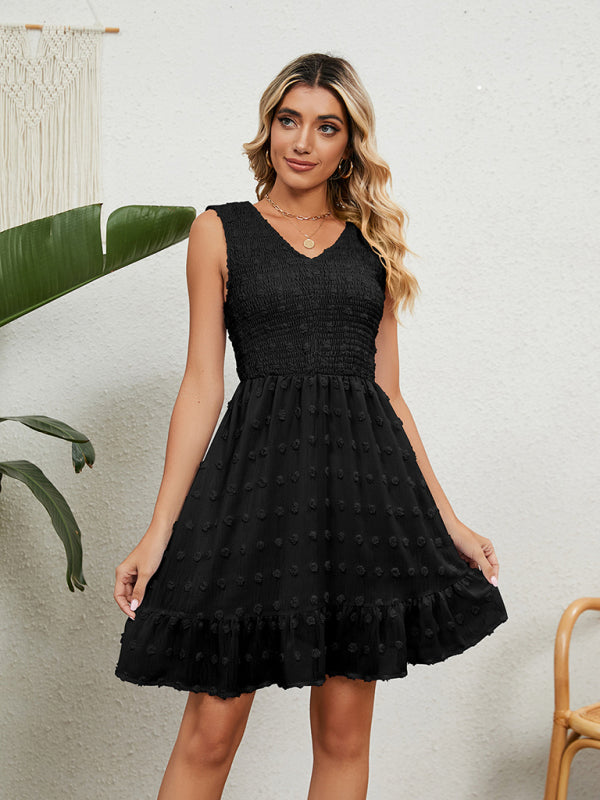 Dress- Jacquard Chiffon Tank Mini Dress - Perfect for Any Occasion!- Black- Pekosa Women Clothing