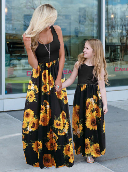 Dress- Maxi Tank Dress for Children - Mother-Daughter Clothes- Black- Pekosa Women Clothing