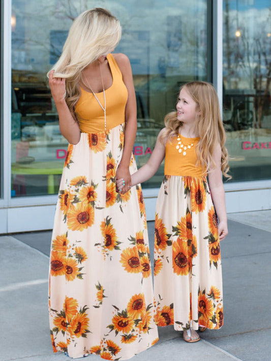 Dress- Maxi Tank Dress for Children - Mother-Daughter Clothes- Yellow- Pekosa Women Clothing