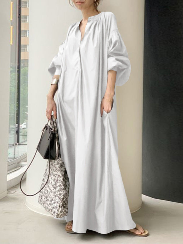 Dress- Maxi Tunic Dress for Women - Japanese Design, Oversized Fit, and Cotton Fabric- White- Pekosa Women Clothing