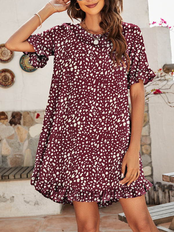 Dress- On-Trend Leopard Print Mini Dress- Wine Red- Pekosa Women Clothing