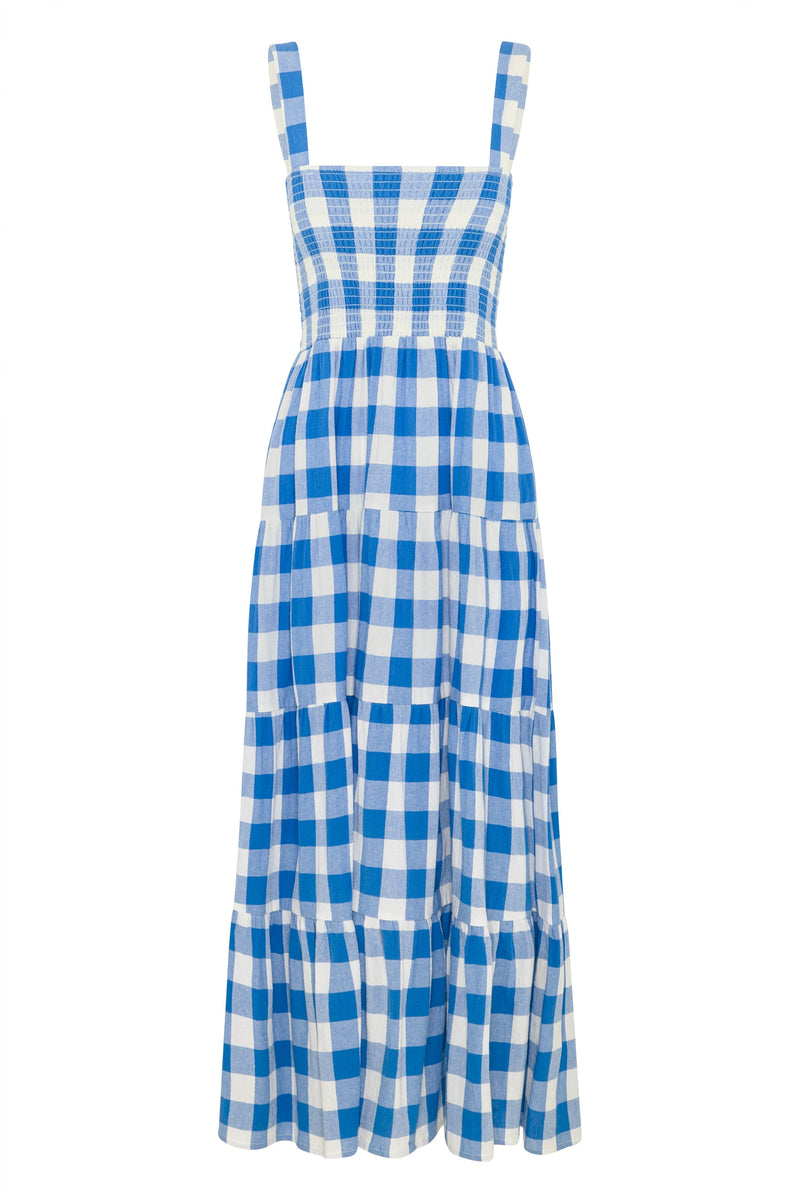 Dress- Plaid Tiered Shirred Cami Maxi Dress- - Pekosa Women Clothing