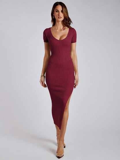 Dress- Slay Every Occasion with Our Flattering Bodycon Midi Dress- Wine Red- Pekosa Women Clothing