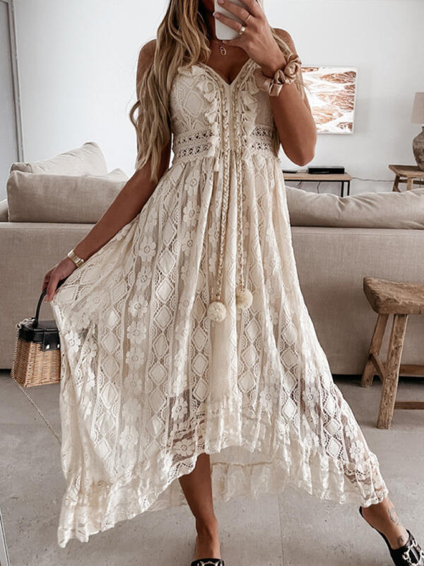 Dress- Stunning Lace Cami Maxi Dress - Perfect for Vacations- - Pekosa Women Clothing