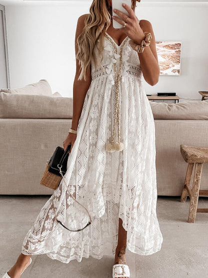 Dress- Stunning Lace Cami Maxi Dress - Perfect for Vacations- - Pekosa Women Clothing