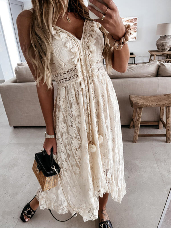 Dress- Stunning Lace Cami Maxi Dress - Perfect for Vacations- - Pekosa Women Clothing