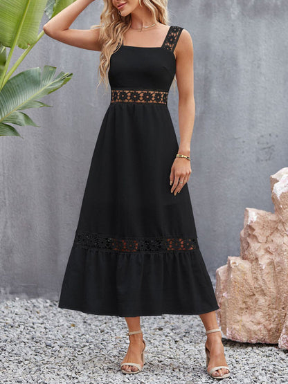 Dress- Summer Solid Lace Accents Ruffle Hem Cami Midi Dress- - Pekosa Women Clothing