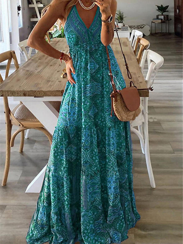 Dress- Summer Vacation Boho Tiered Cami Maxi Dress- - Pekosa Women Clothing