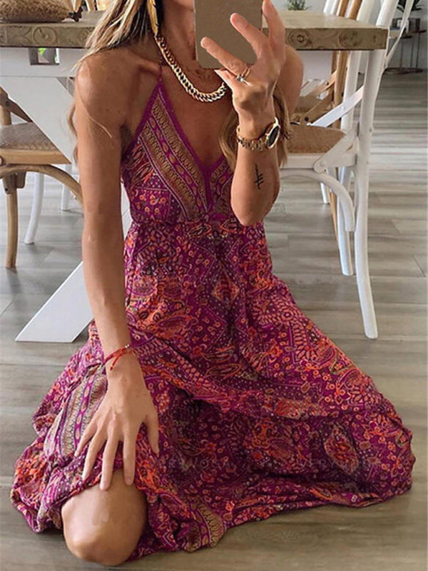 Dress- Summer Vacation Boho Tiered Cami Maxi Dress- - Pekosa Women Clothing