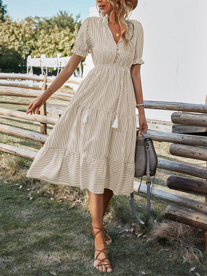 Dress- Summer with Our Chic and Stylish Tiered Midi Dress!- - Pekosa Women Clothing