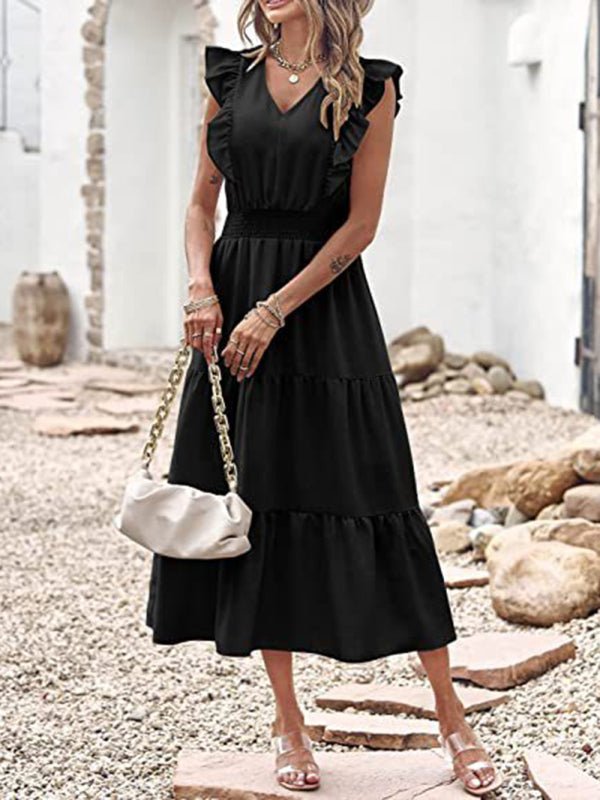 Dress- Tiered Flare V Neck Maxi Dress!- - Pekosa Women Clothing