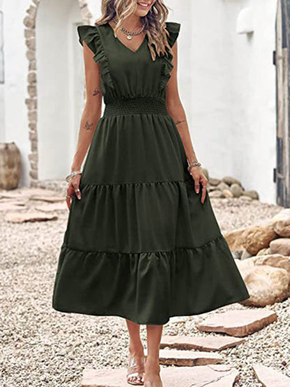 Dress- Tiered Flare V Neck Maxi Dress!- - Pekosa Women Clothing