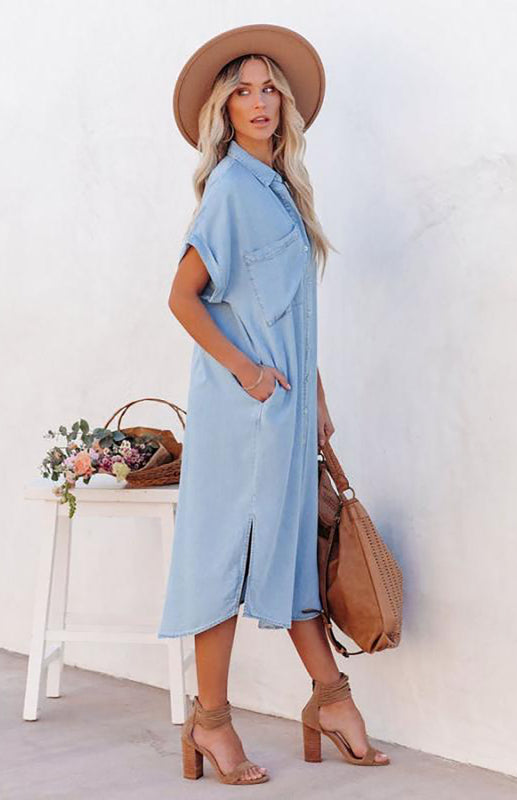 Dress- Women's Chambray Shirt Dress - Timeless Fashion, Maximum Comfort!- - Pekosa Women Clothing