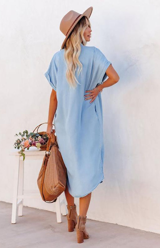 Dress- Women's Chambray Shirt Dress - Timeless Fashion, Maximum Comfort!- - Pekosa Women Clothing