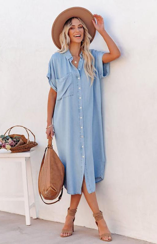 Dress- Women's Chambray Shirt Dress - Timeless Fashion, Maximum Comfort!- - Pekosa Women Clothing