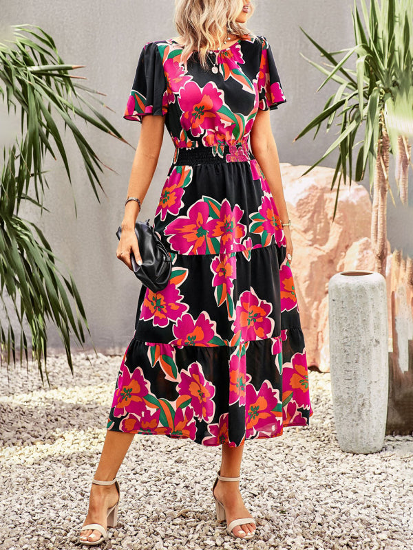 Dress- Women's Flower Maxi Dress- - Pekosa Women Clothing