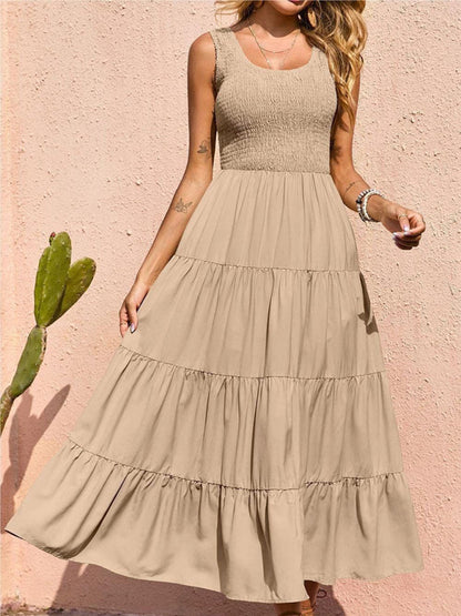 Dress- Women's Maxi Tank Dress with Tiered Ruffle Skirt- - Pekosa Women Clothing