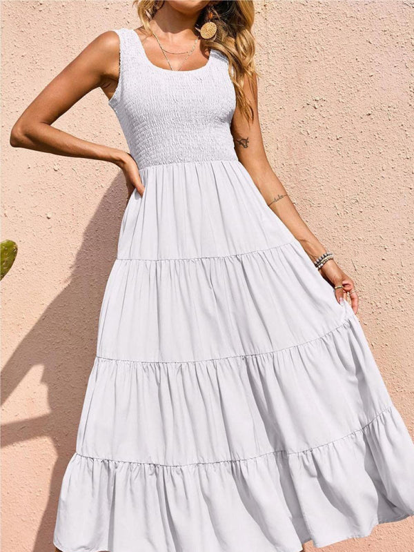 Dress- Women's Maxi Tank Dress with Tiered Ruffle Skirt- - Pekosa Women Clothing