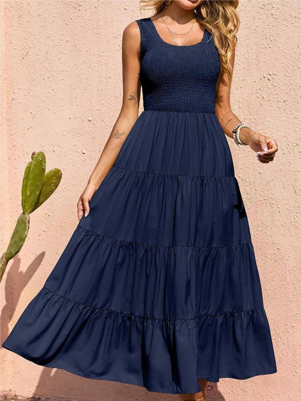 Dress- Women's Maxi Tank Dress with Tiered Ruffle Skirt- - Pekosa Women Clothing