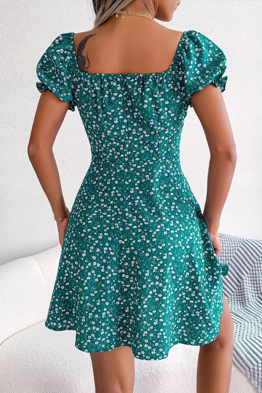 Dresses- Chic and Comfy Floral A-Line Dress with Tie Front and Square Open Back- - Pekosa Women Clothing