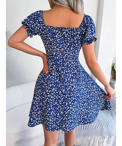 Dresses- Chic and Comfy Floral A-Line Dress with Tie Front and Square Open Back- - Pekosa Women Clothing