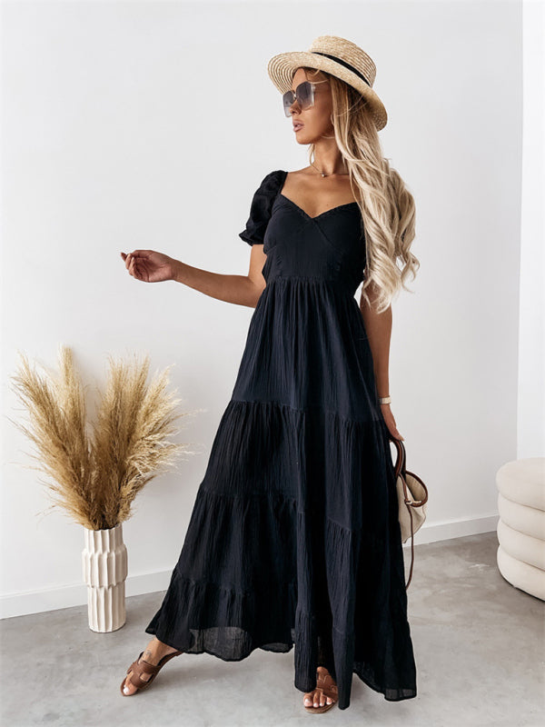 Dresses- Don't Wait to Feel Beautiful Get Your Tiered Cotton Maxi Dress Today- Black- Pekosa Women Clothing