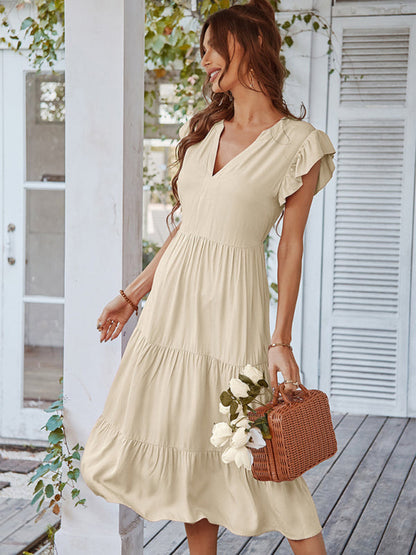 Dresses- Flirty Maxi Casual Dress: Perfect for Every Occasion!- Beige khaki- Pekosa Women Clothing