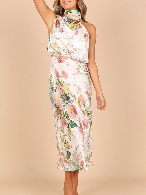 Dresses- Satin Floral Maxi Dress Will Make You Shine!- - Pekosa Women Clothing