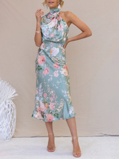 Dresses- Satin Floral Maxi Dress Will Make You Shine!- - Pekosa Women Clothing