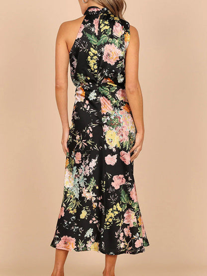 Dresses- Satin Floral Maxi Dress Will Make You Shine!- - Pekosa Women Clothing