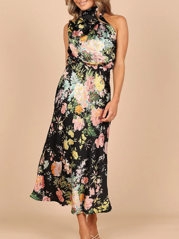 Dresses- Satin Floral Maxi Dress Will Make You Shine!- - Pekosa Women Clothing